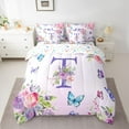 thumbnail image 2 of Homewish Girls Monogrammed T Twin Bedding Sets 7-Piece, Romantic Garden Rose Flower Bedding Comforter Set, Cartoon Butterfly Animal Reversible Sheet Sets, Microfiber Bedroom Decor, 2 of 7