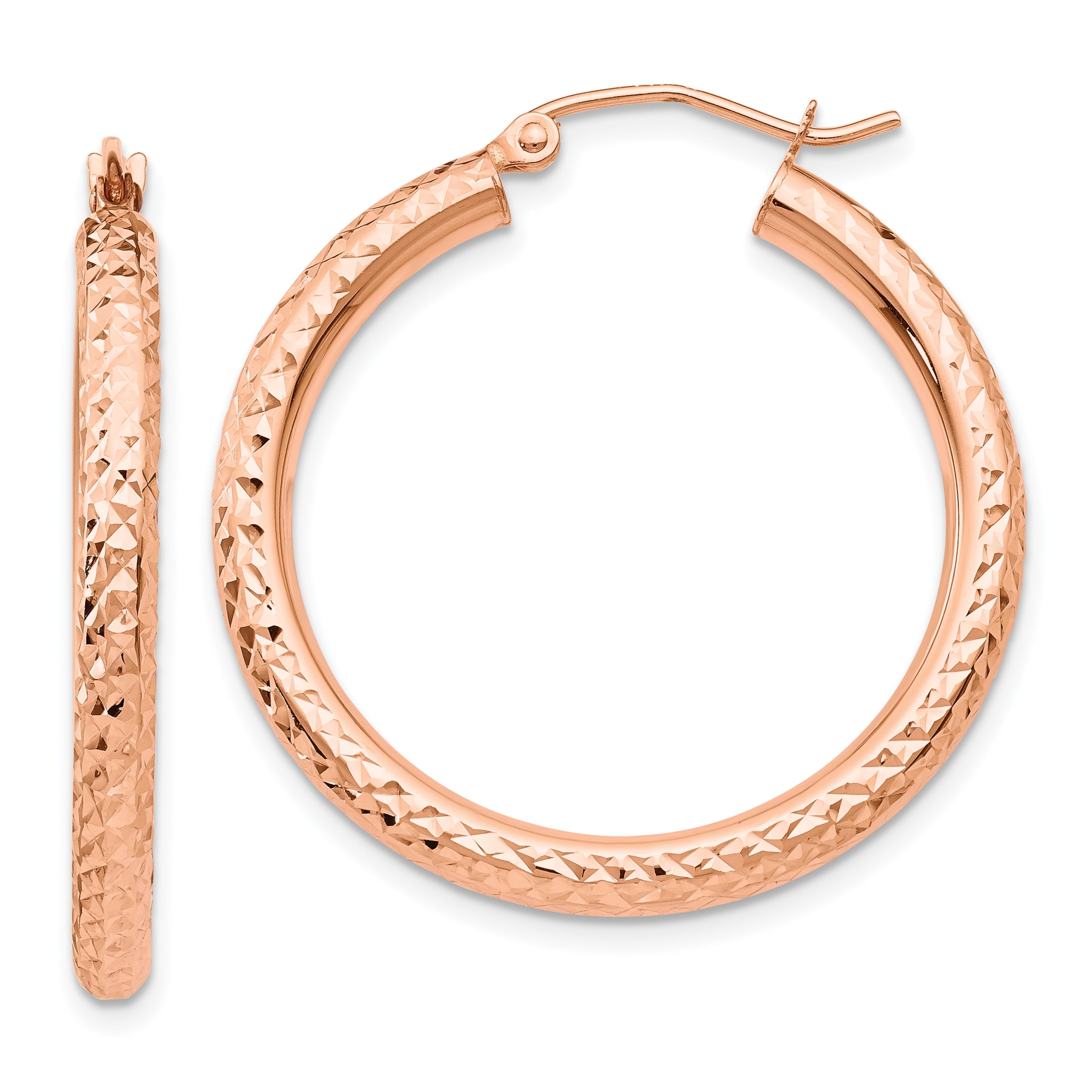 14k Rose Gold Diamond-cut 3mm Round Hoop Earrings - Walmart.com