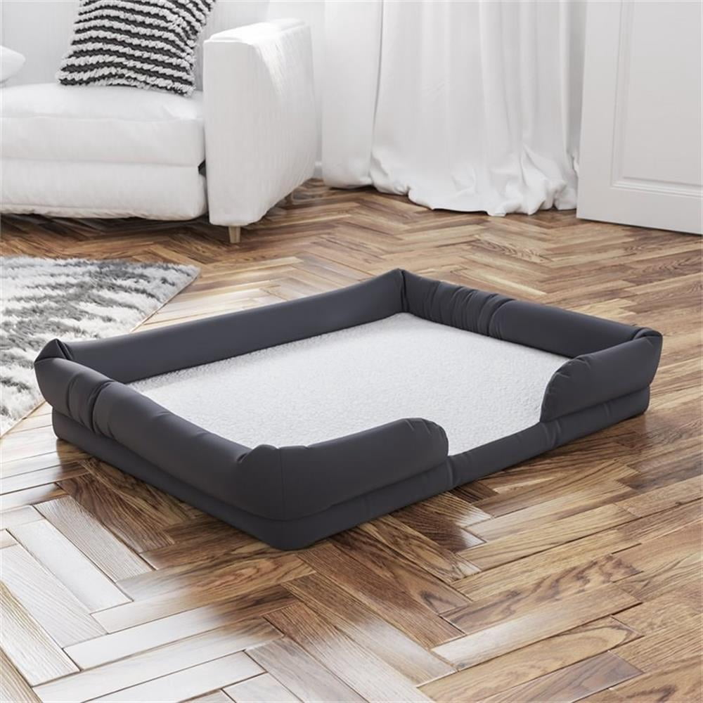 Pemberly Row Orthopedic 44" x 34" Fabric and Memory Foam Dog Bed in Gray