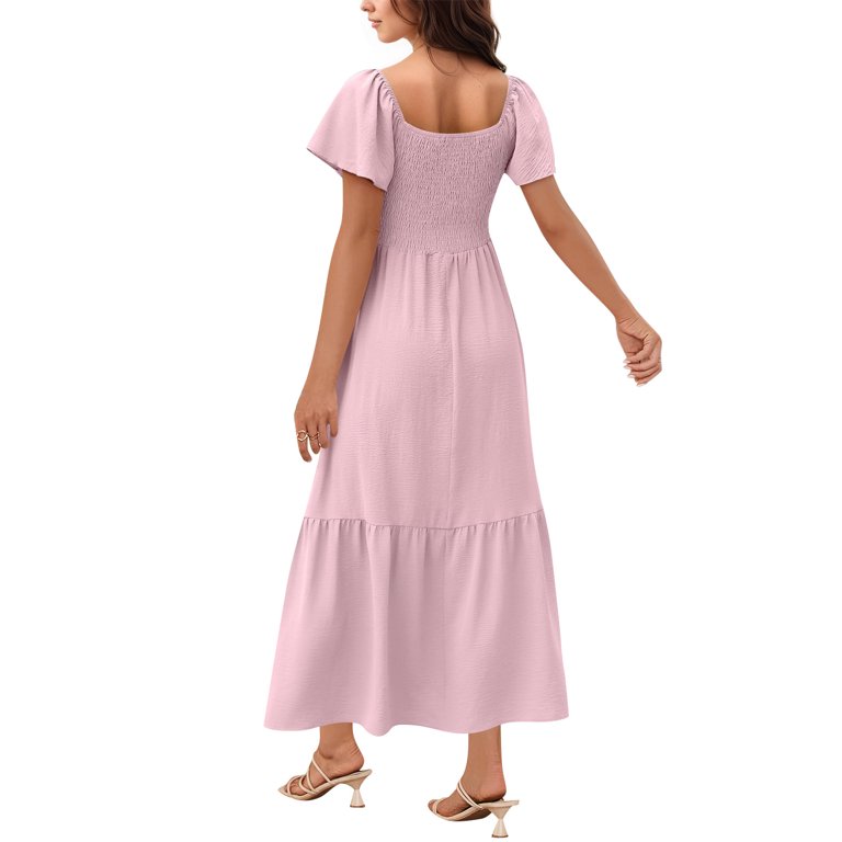 Wedding Guest Dresses For Women, Casual Square Neck Bell Sleeve Pleated Maxi Dress With Pockets Loose Fit Beach Cocktail Party Vacation Sundress Peplum Women Dresses Short (S, Pink) ZMTing - Walmart.com Wedding Guest Dresses For Women, Casual Square Neck Bell Sleeve Pleated Maxi Dress With Pockets Loose Fit Beach Cocktail Party Vacation Sundress Peplum Women Dresses Short (S, Pink) ZMTing - Walmart.com
