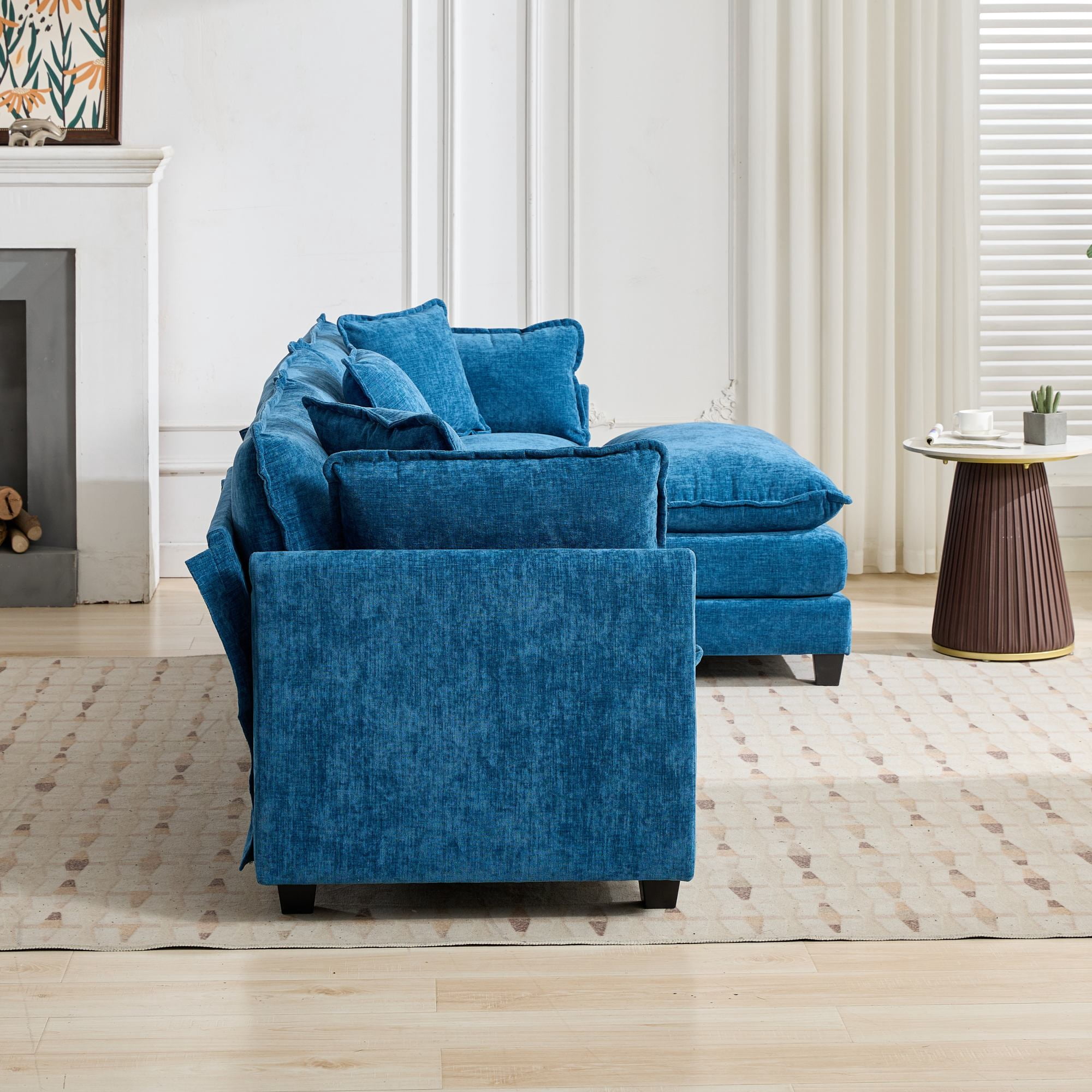AISWORD 150" Extra Wide Modular Cloud Sofa, 4-Seater Sectional Couch with Double-Layer High-Elastic Sponge, Breathable Chenille Fabric Comfy Upholstered Settee for Living Room