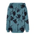thumbnail image 6 of Women's Fashionable Casual Zippered Hooded Floral Printed Drawstring Furry Sweatshirt Jacket, Botanical Print Style,Cyan,L, 6 of 6