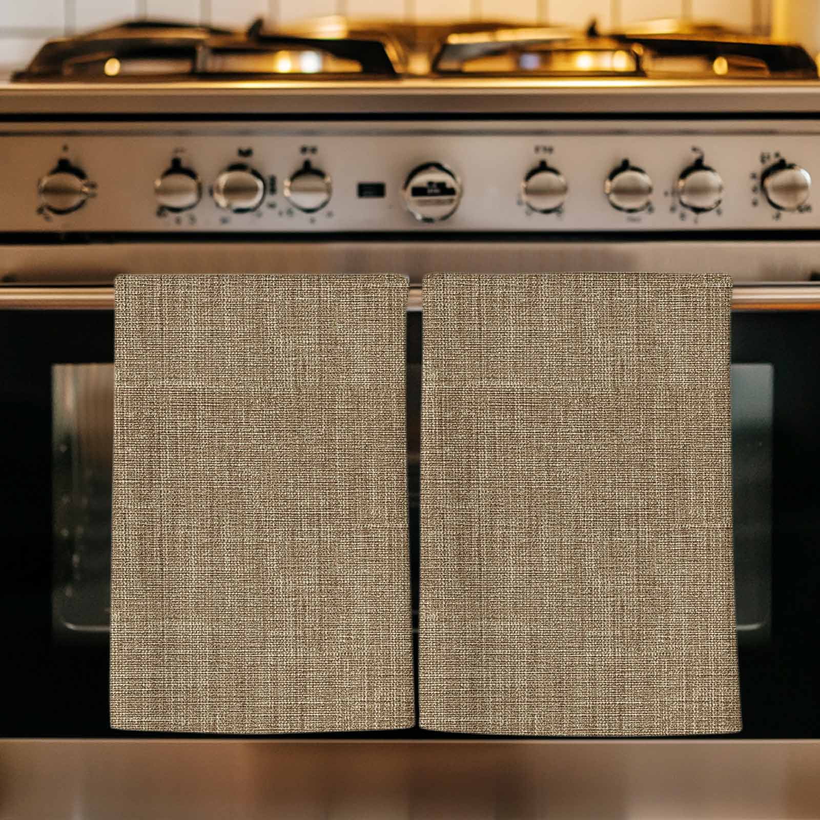Brown Kitchen Towels Set of 4, Farmhouse Burlap Solid Beige Color Modern Linen Texture Soft Microfiber Dish Towels, Absorbent Washable Dishcloths for Kitchen Cleaning, Drying Dishes, 18x28 Inches