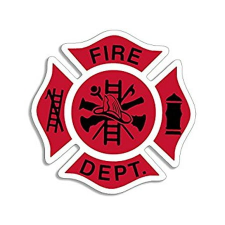 Firefighter Window Decals LARGE Red White & Black Fire Dept Maltese Cross Shaped Sticker Decal (firefighter fireman) Size: 8 x 8 inch ()