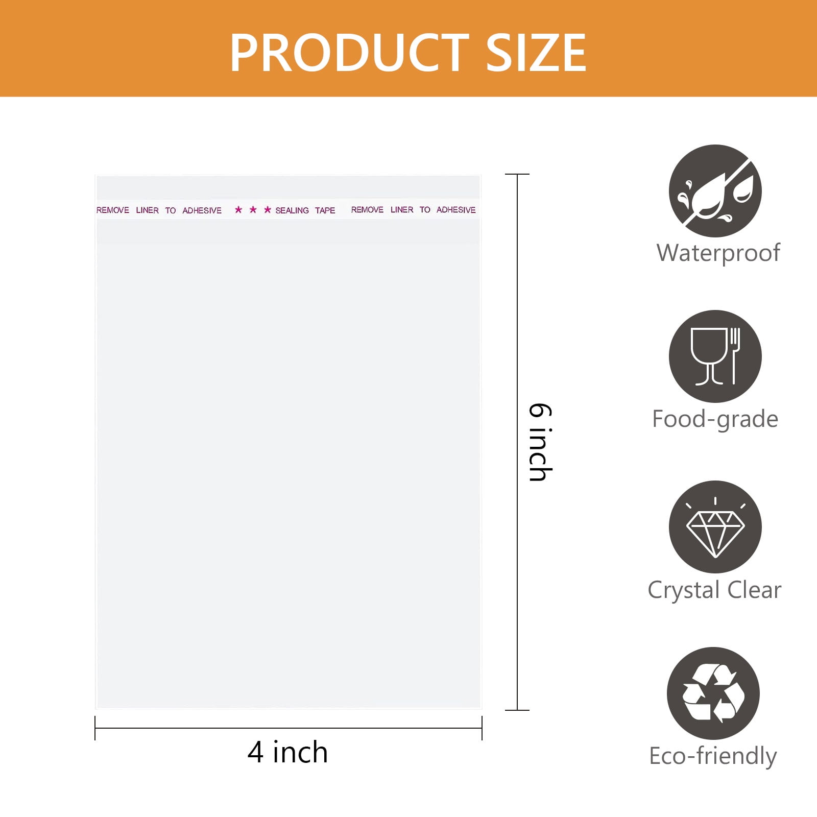 Tripumer 200 Pcs Cellophane Cookie Bags 4 x 6 inch Self Sealing Packaging Bags for Gift Giving Clear