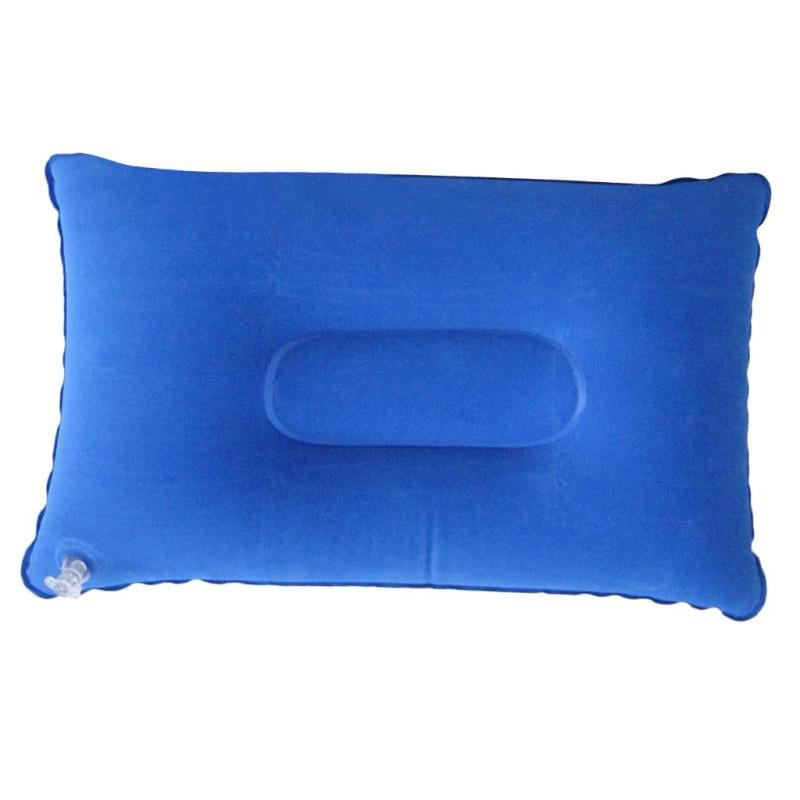 FLOCKED INFLATABLE PILLOW CAMPING TRAVEL SOFT BLOW UP BLUE SIZE 26CMX38CMX10CM 