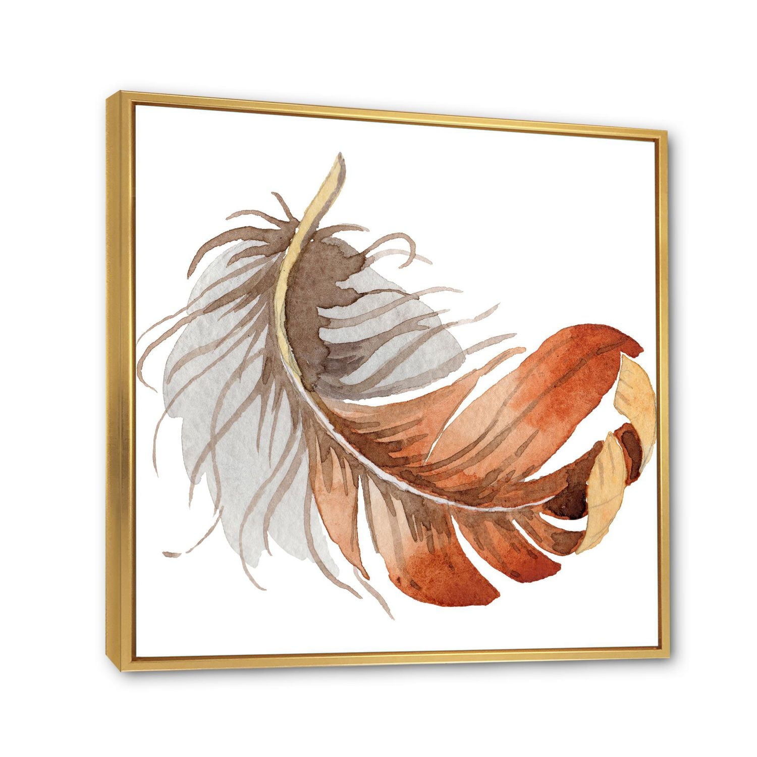 Designart Orange Ethnic Bird Feather FLOAT FRAME WALL ART