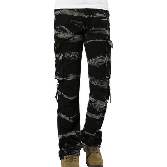 Juicy Trendz Women’s Utility Cargo Pants – Military Army Style Hiking Work Trousers with Multiple Pockets 2803-Black-Camo L