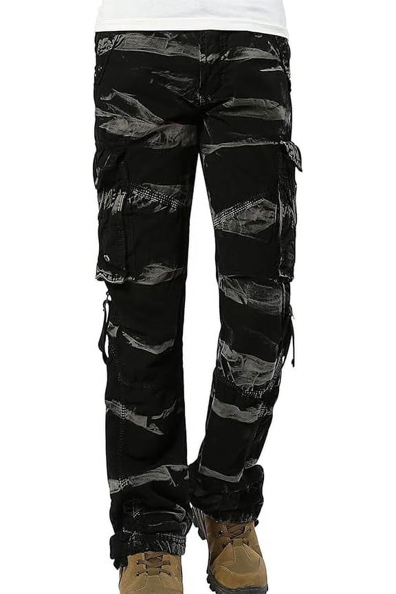 Juicy Trendz Womens Utility Cargo Pants Military Army Style Hiking Work Trousers with Multiple Pockets 2803-Black-Camo XS