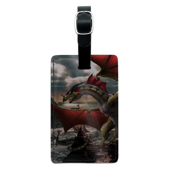 The Sentinel Dragon Viking Fantasy Rectangle Leather Luggage Card Suitcase Carry-On ID Tag