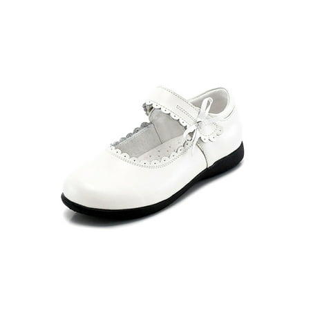 

Lacyhop Girl s Flat Shoe Magic Tape Princess Shoes Slip On Flats Uniform Classic Mary Jane Lightweight Comfort Loafers White 11.5C