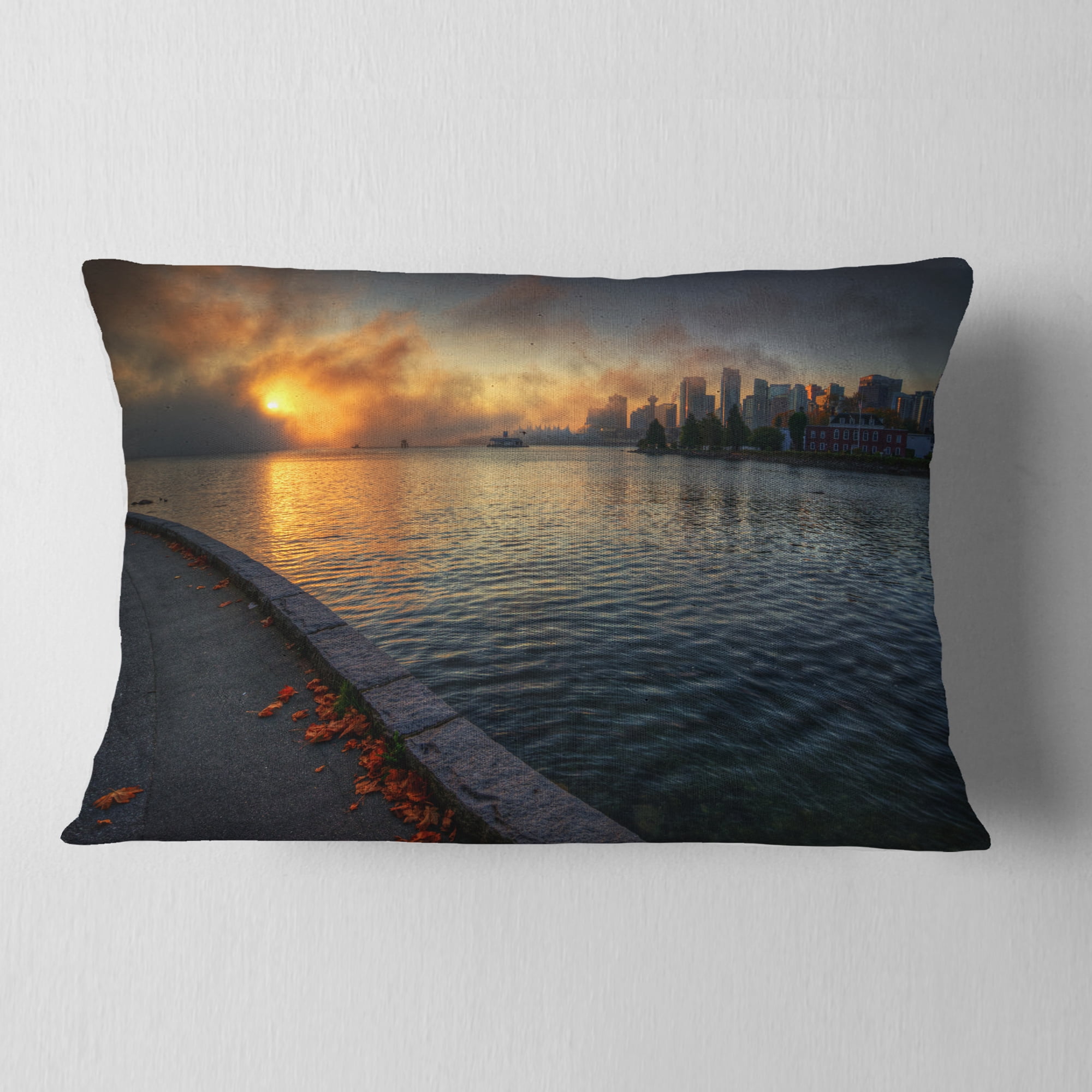 Designart Tranquil Vancouver Downtown View - Landscape Printed Throw Pillow - 12x20