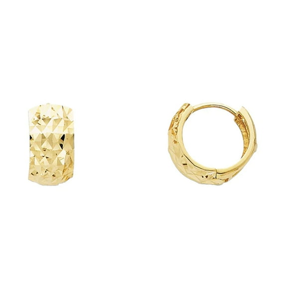 14K Solid Gold Diamond Cut Huggies Earrings 7 mm Wide Secured Click top Setting
