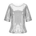 thumbnail image 4 of Womens Sparkly Shirts Plus Size Sequin Tops Crew Neck Short Sleeve Tees Loose Shiny Dress Up Tops Club Party Blouses, 4 of 5