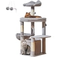 thumbnail image 1 of Cat Tree [/CM] Cat Tower for Indoor Cats Large Adult Cat Condo with Large Platform Hanging Basket Scratching Posts Pompoms Light MSW, 1 of 8
