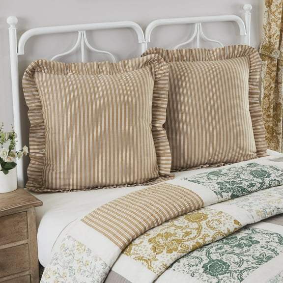 VHC Brands Dorset, Farmhouse Euro Sham, Ticking Stripe, Gold Creme, 26x27
