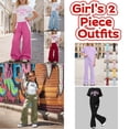 thumbnail image 2 of shoper Girls Clothes Little Girl Outfits Letter Print Short Sleeve Tops & Cargo Pants 2PCS Girls Clothing 7-12 Years, 2 of 9