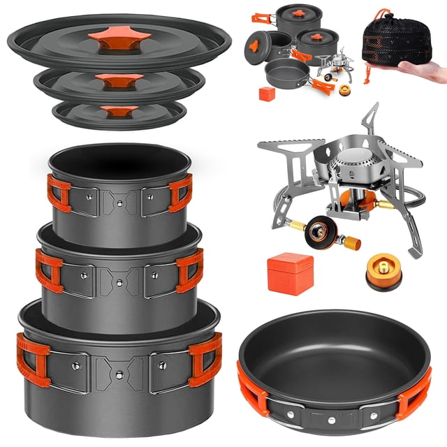 Juego de utensilios de cocina para acampar Smokey Camp, 10 piezas con estufa y adaptador