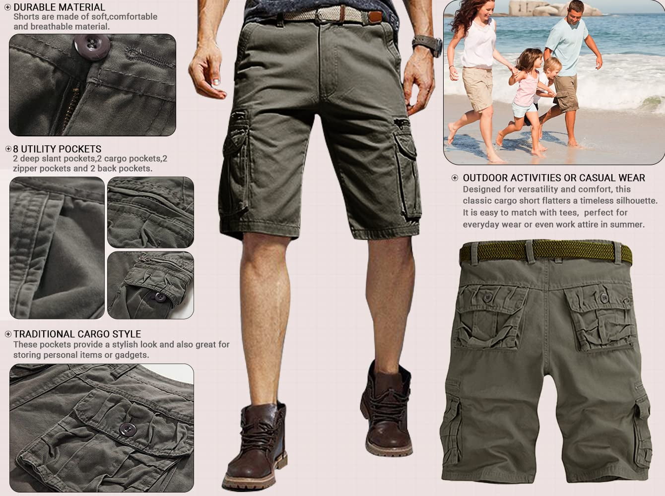 tijdschrift controleren zonne TRGPSG Men's Cotton Casual Cargo Shorts with Multi Pockets - Walmart.com