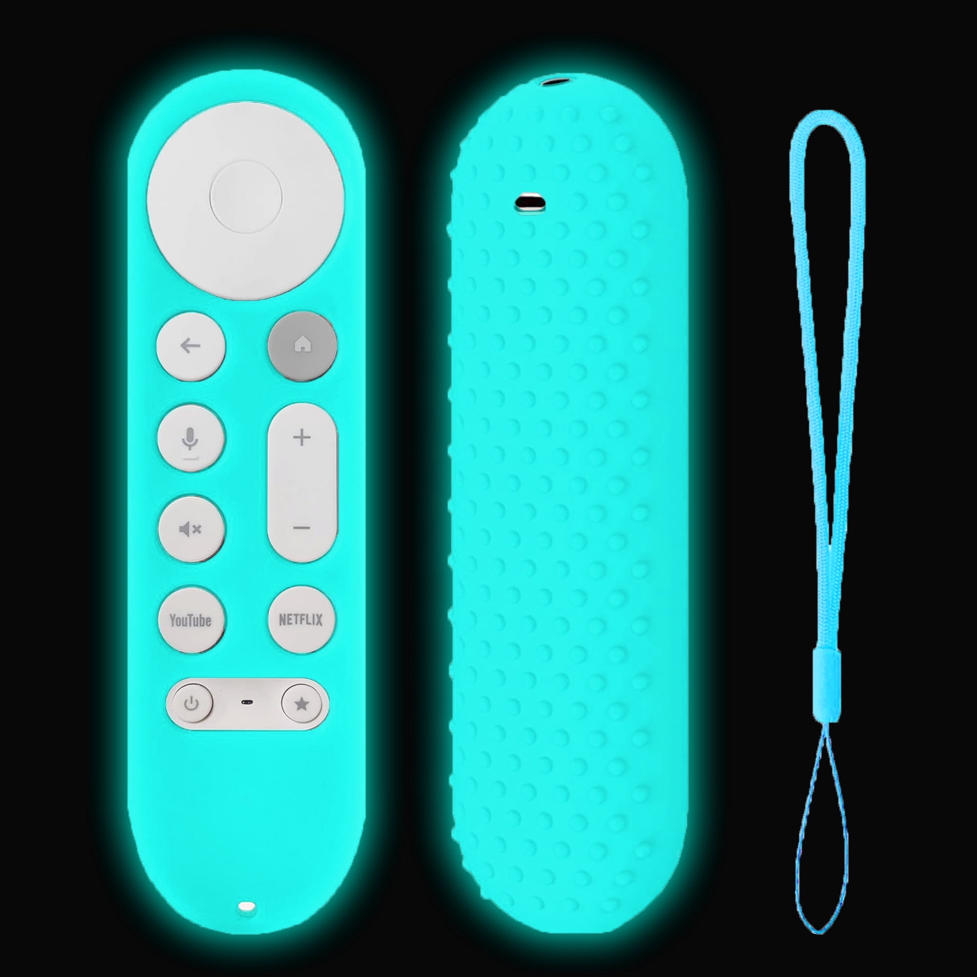 TOKERSE Silicone Case for Google TV Streamer 4K 2024 Remote Control , with Lanyard Glow in The Dark - Blue