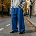 thumbnail image 4 of Lmnyox Wide Leg Pants for Men Baggy Plain Drawstring Sweatpants Elastic Waist Outdoor Trousers with Pockets, 4 of 5