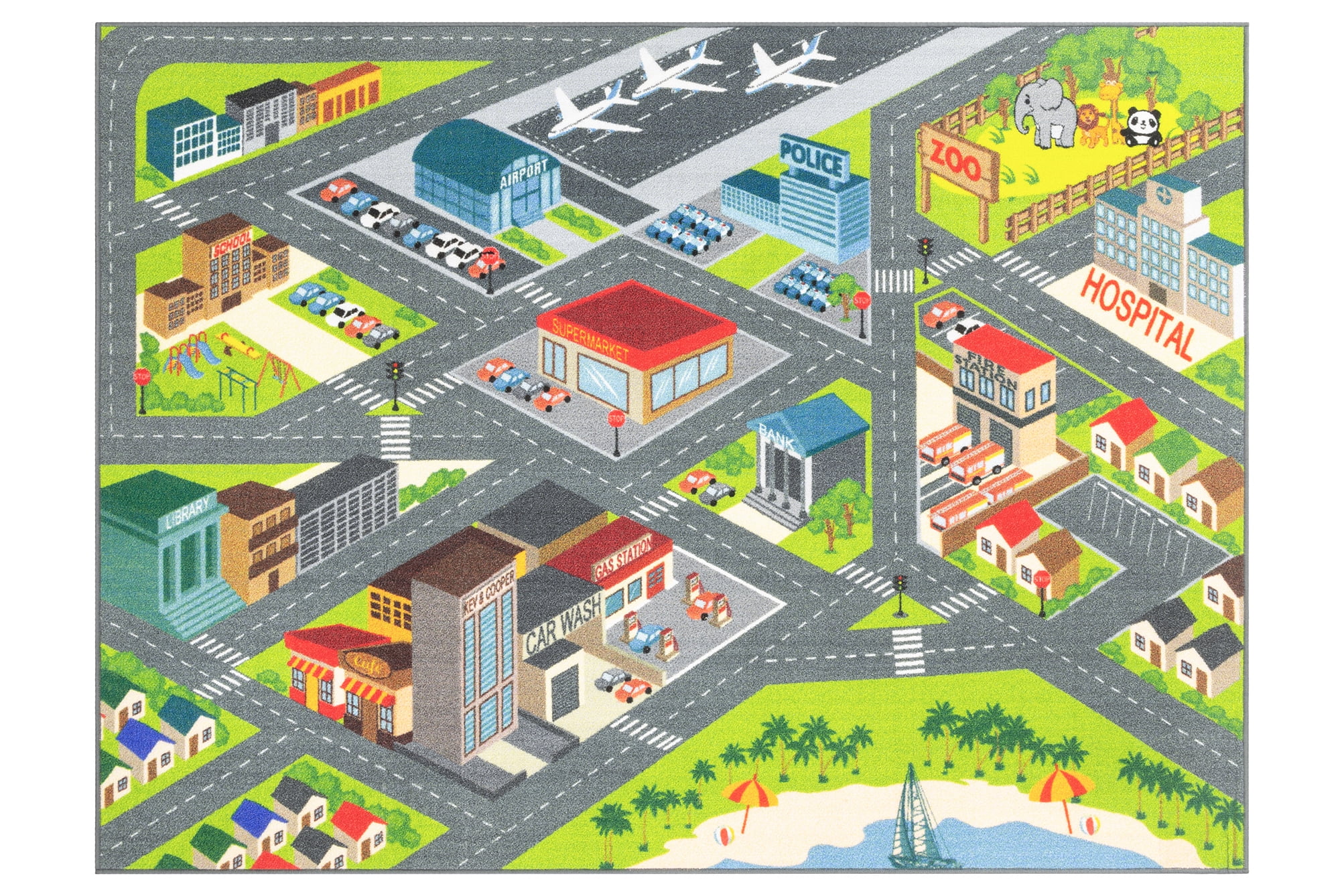 KC Cubs Playtime Collection Multicolored Polypropylene Road Map Educational Area Rug - 5'0" x 6'6"