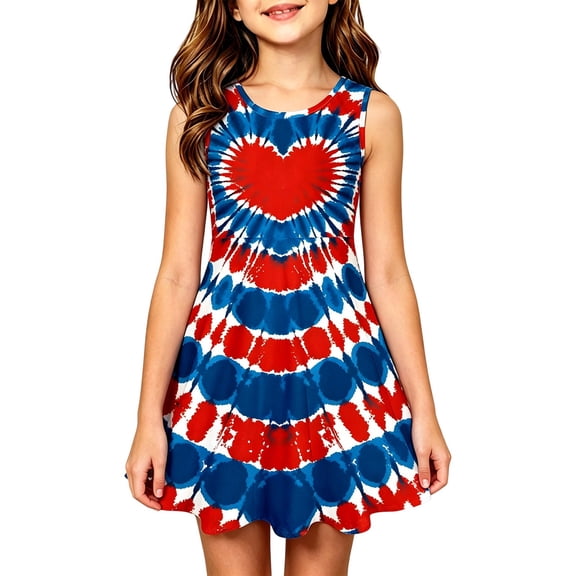 Bainana July 4Th Dress For Girls Sleeveless Red White And Blue Sundress USA Celebration 250 Years Freedom Patriotic Dress For Toddler And Teens 3-4 Years Blue