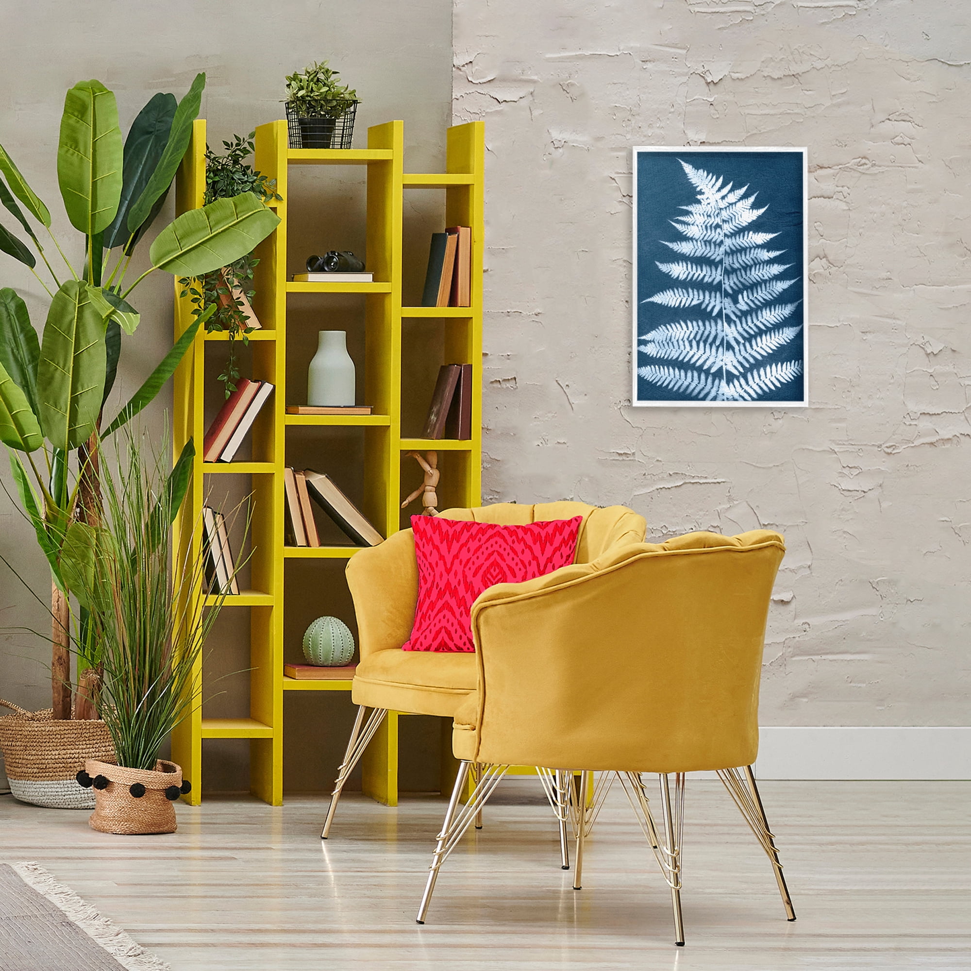 Stupell Industries Forest Fern in Blue Botanical & Floral Painting White Framed Art Print Wall Art, 16 x 24