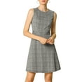 thumbnail image 6 of INSPIRE CHIC Women's Houndstooth Plaid Above Knee Sleeveless Fit and Flare Dresses XS White Black, 6 of 9