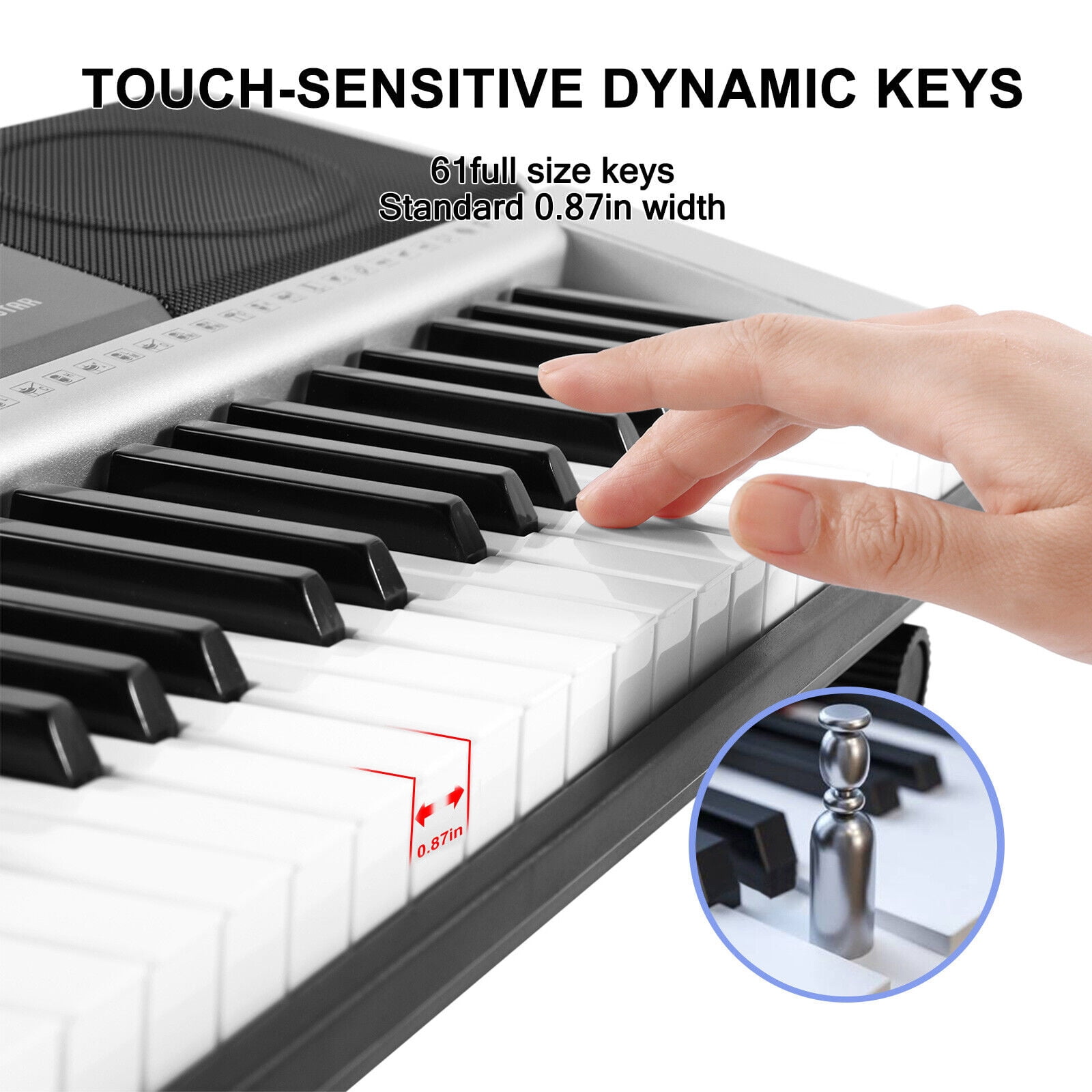 MUSTAR Full Size 61 Key Electric Piano Keyboard w/Stand,LCD Screen,Headphones,Microphone(Gray)
