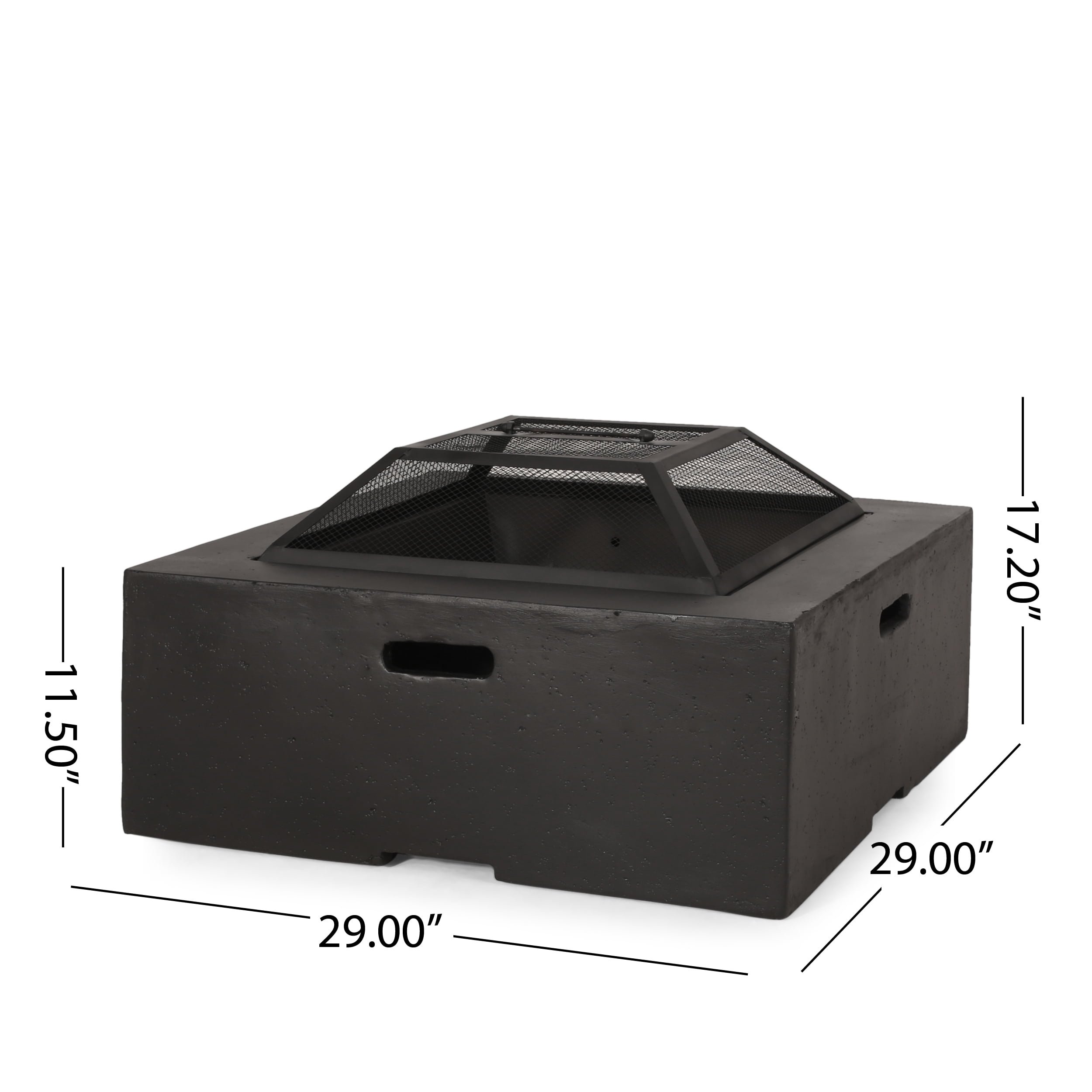 Aruda Outdoor Lightweight Concrete Square Wood Burning Fire Pit Dark Gray