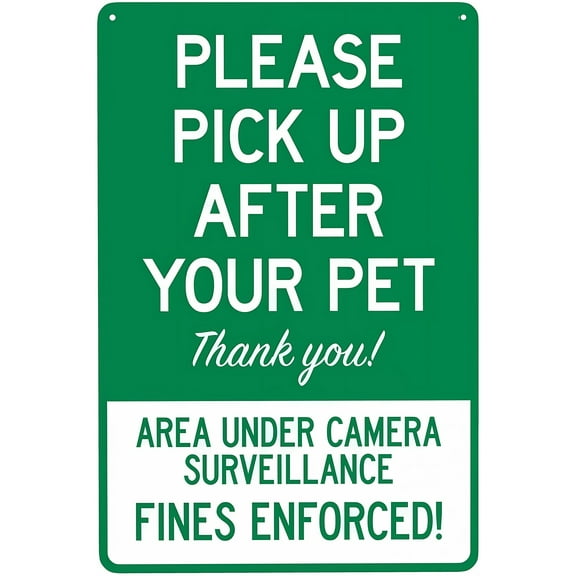 Please Pick Up After Your Pet Thank You Area Under Camera Surveillance Fines Enforced - 8"x12" Retro Aluminum Tin Sign, Pet Waste Decor for Home Yard Garden