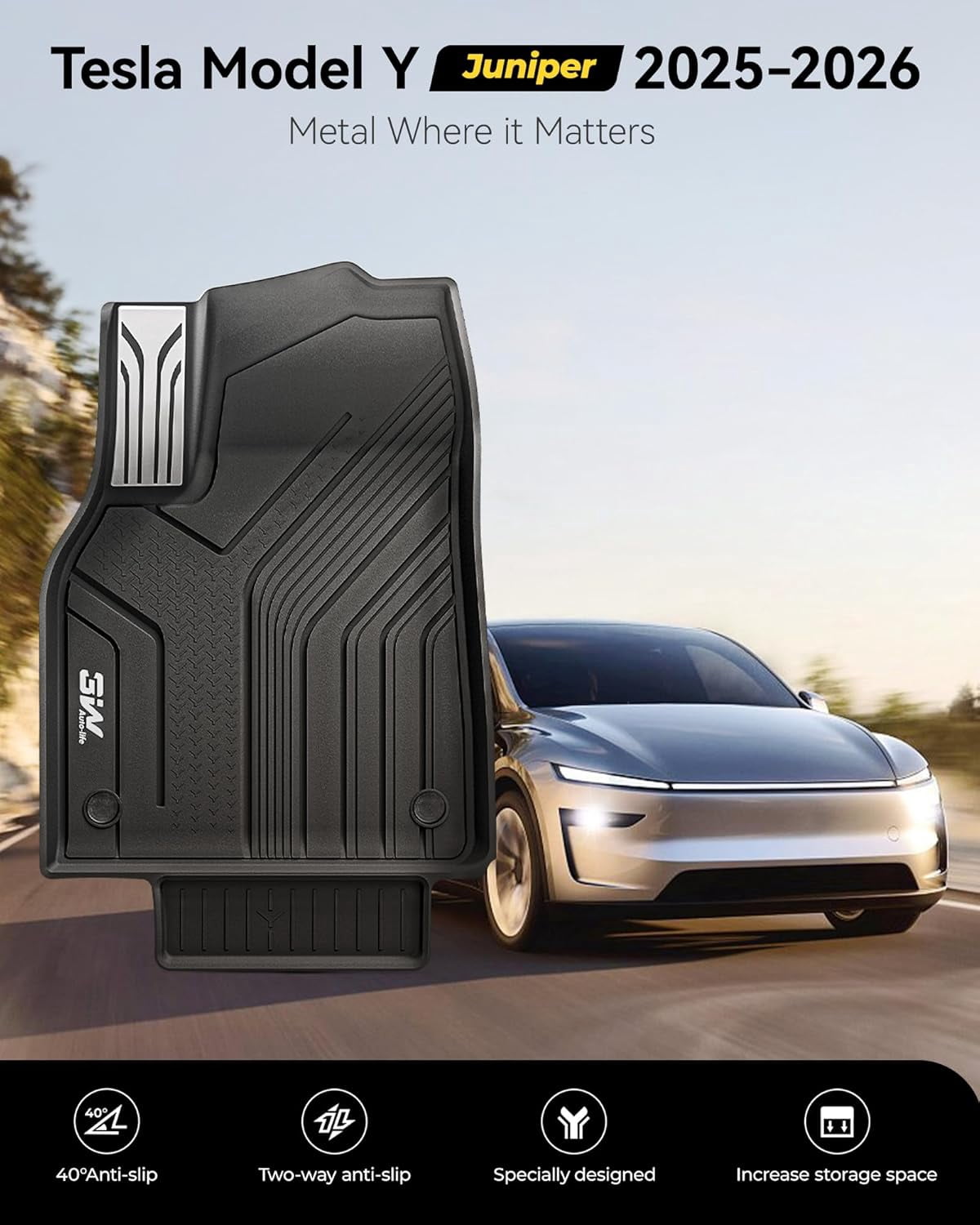 3W Tesla New Model Y Juniper Floor Mats and Cargo Liners, TPE Full Set Floor Liner for New Model Y 2025 2026, Cargo Mats and Seat Back Cover Protector, Car Mats for Tesla Accseeories, Black