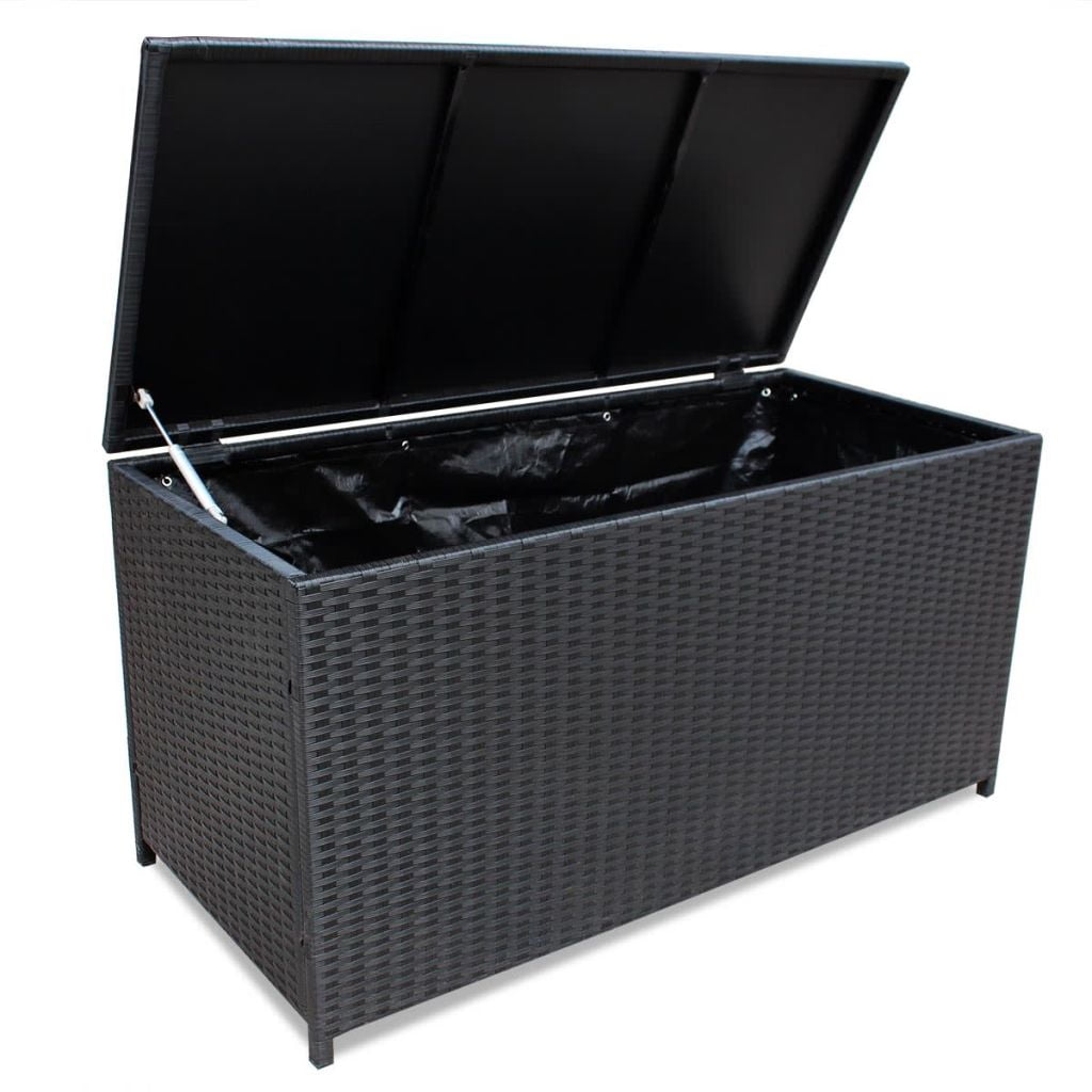 Kepooman Patio Rattan Rectangle Storage Bench for Garden Poly, 59" x 19.7" x 23.6", Black Kepooman Patio Rattan Rectangle Storage Bench for Garden Poly, 59" x 19.7" x 23.6", Black