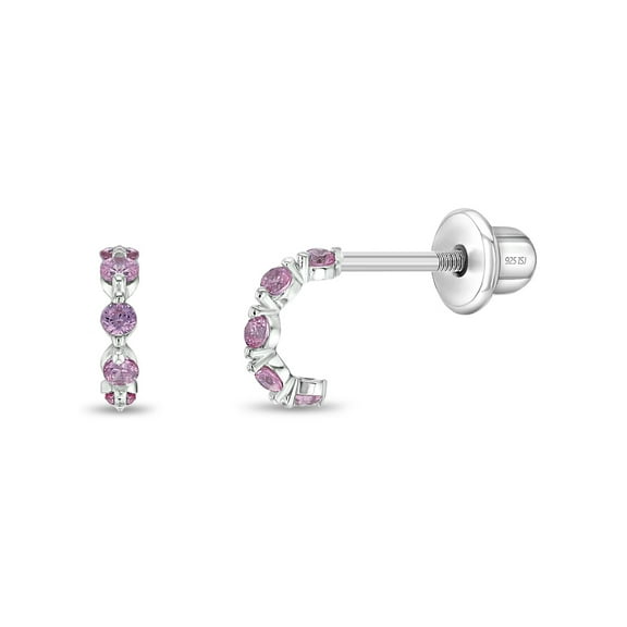 Tiny CZ Hugger Baby / Toddler / Kids Earrings Screw Back - Sterling Silver