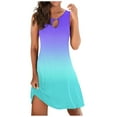 thumbnail image 2 of Gifts Usmixi Formal Dresses for Women Beach Fashion Metal Ring Hollow out Slim Tunic Tank Mini Sundress Round Neck Sleeveless Gradient Print Summer Short Dress Purple XXL, 2 of 4