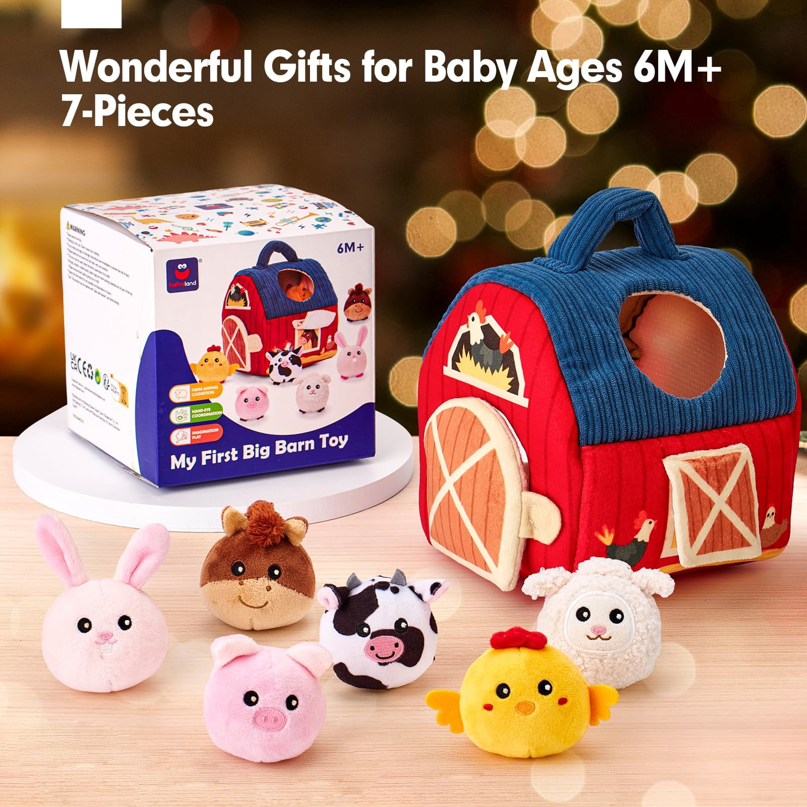 Surprise Barn Stuffed Farm Animals, Rattle, Crinkle, Mirror, Baby Toys 6-12 Months Montessori Toys - for 6 Month Old Sensory Balls 1-3 Plush Baby Valentines Day Gifts Easter Basket Stuffers