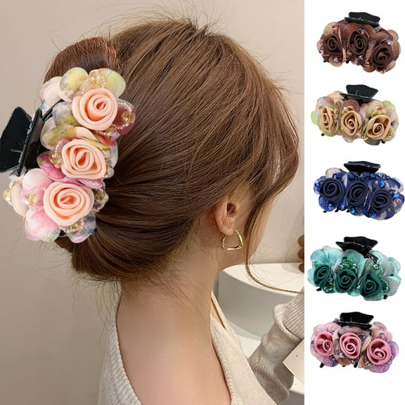 Shenmeida Large Flower Hair Claw Jaw Clips and Rose Flower Hair Claw Clips Hair Clamps Plastic Nonslip Hair Clamps for Women Girls Hair Styling Headwear