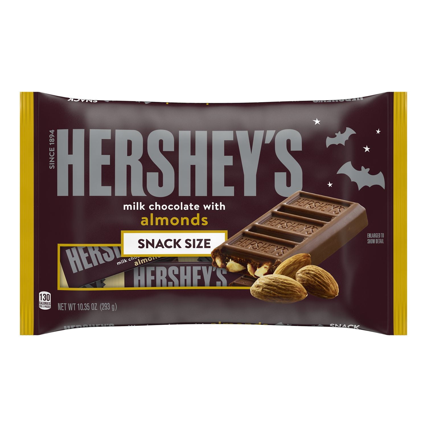 HERSHEY'S, Halloween Candy, Snack Size Milk Chocolate with Almonds Bars, 10.35 oz, Bag