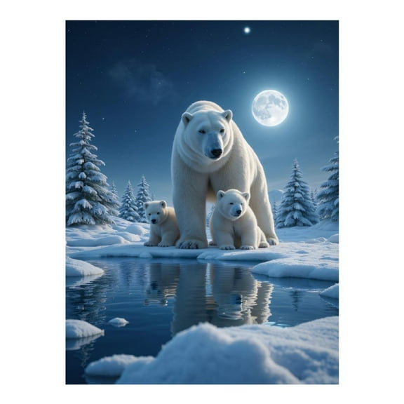 Diamond Art Kit for Adults, Winter Night Polar Bear Reflection Diamond Painting for Adults Beginners, 5D DIY Diamond Art Painting Kits, Colorful Diamond Painting Craft for Home Decor 12x16