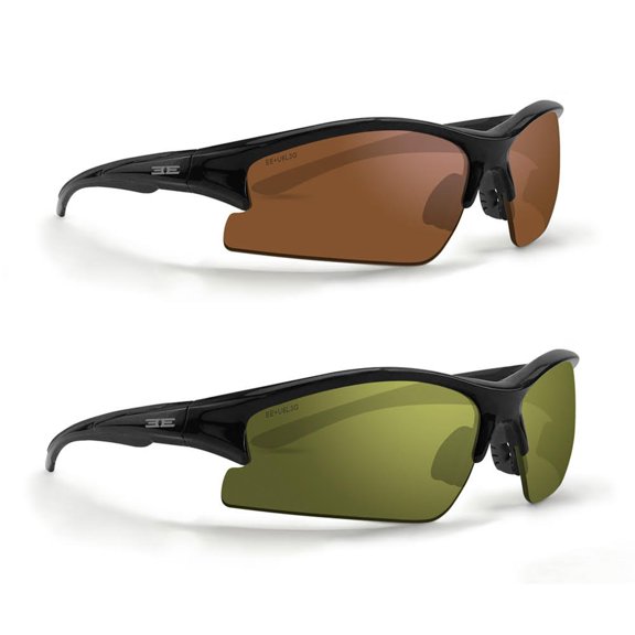 Epoch Eyewear Golf Sport Sunglasses 2 Pair Black w/ High Clarity Green & Black w/ Amber Lens