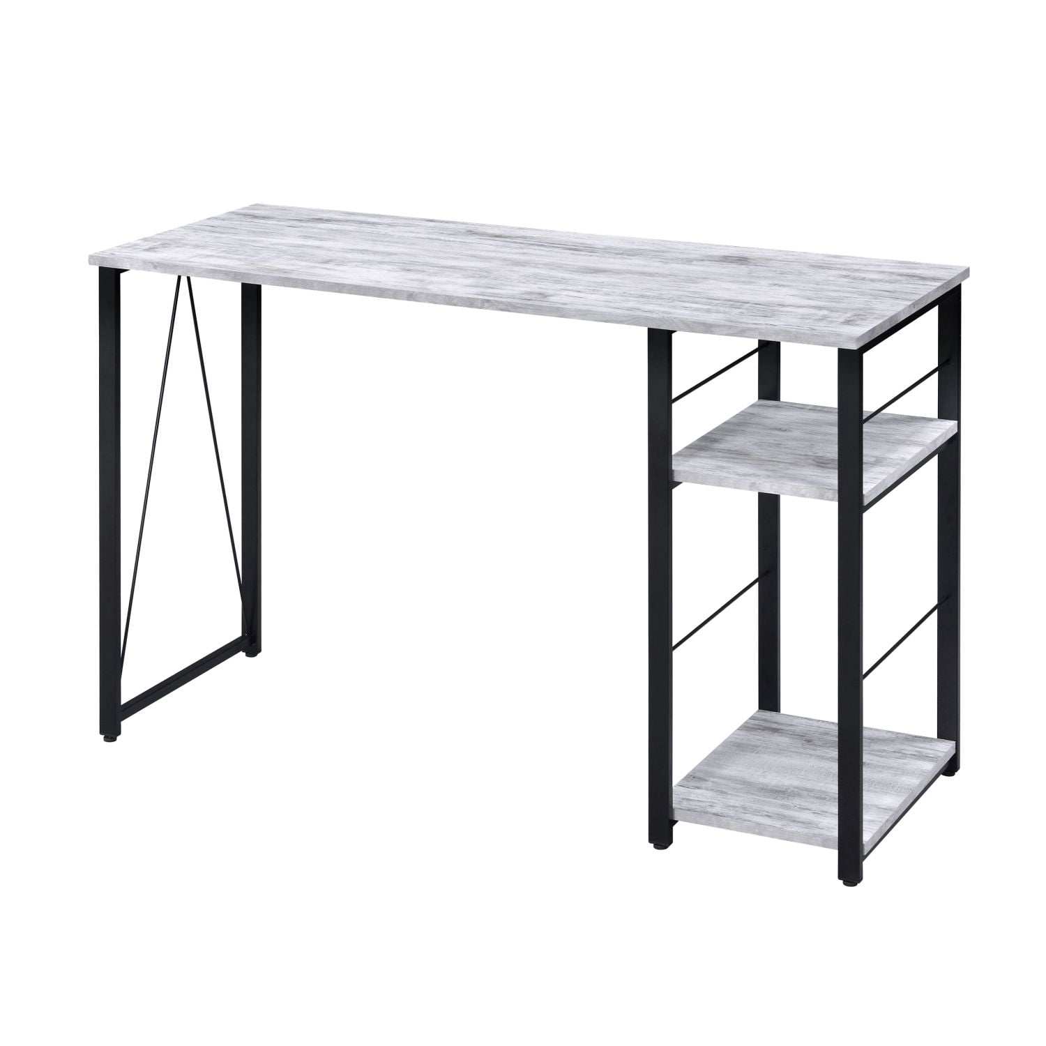 Rectangular Writing Desk with 2 Open Shelves, Spacious Work Surface, Metal Open Base, 47.5 in, Home Office and Study