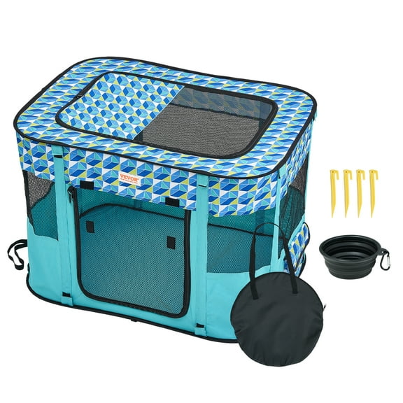 VEVOR Foldable Pet Playpen, 32'' x 24'' x 22'' Portable Dog Playpen, Crate Kennel for Puppy, Dog, Cat, Waterproof 600D Oxford Cloth, Removable Zipper, for Indoor Outdoor Travel Camping (Rectangle, S)