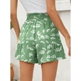thumbnail image 3 of Chiclily Women's Wide Leg Shorts High Waist Adjustable Belted Loose Summer Lounge Shorts with Pockets, US Size Small, Green White Flower, 3 of 7