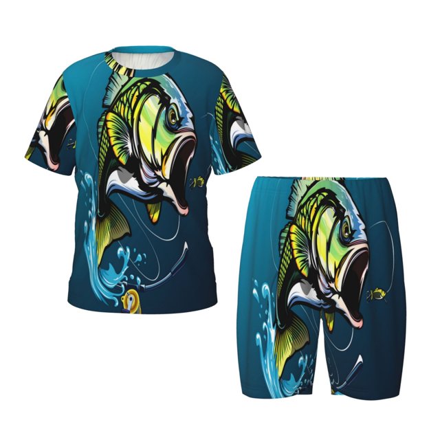 Balery Largemouth Bass Fish Conjunto de Pijama Infantil de Manga Corta con Estampado – Ropa de Dormir de Algodón Suave-3X-Large