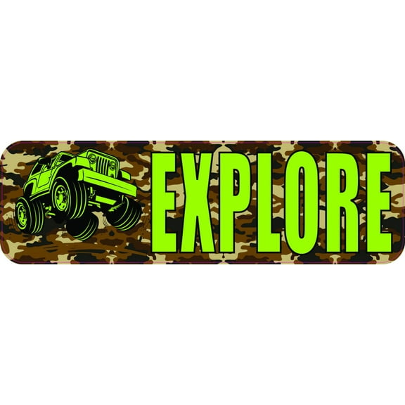 10in x 3in Explore Jeep Camo Bumper Sticker Vinyl Window Decal