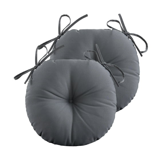 ZEOLABS Outdoor Bistro Chair Cushions Set of 2,Waterproof Tufted Outdoor Round Chair Cushions with Ties for Patio Furniture,15x15 inch, Dark Grey