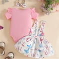 thumbnail image 4 of Wxirdiow Toddler Girl Rompers Baby Girl Clothes Summer Outfits Short Sleeve Romper Print Suspender Skirt Bow Headband Set Pink Size,9-12 Months, 4 of 4