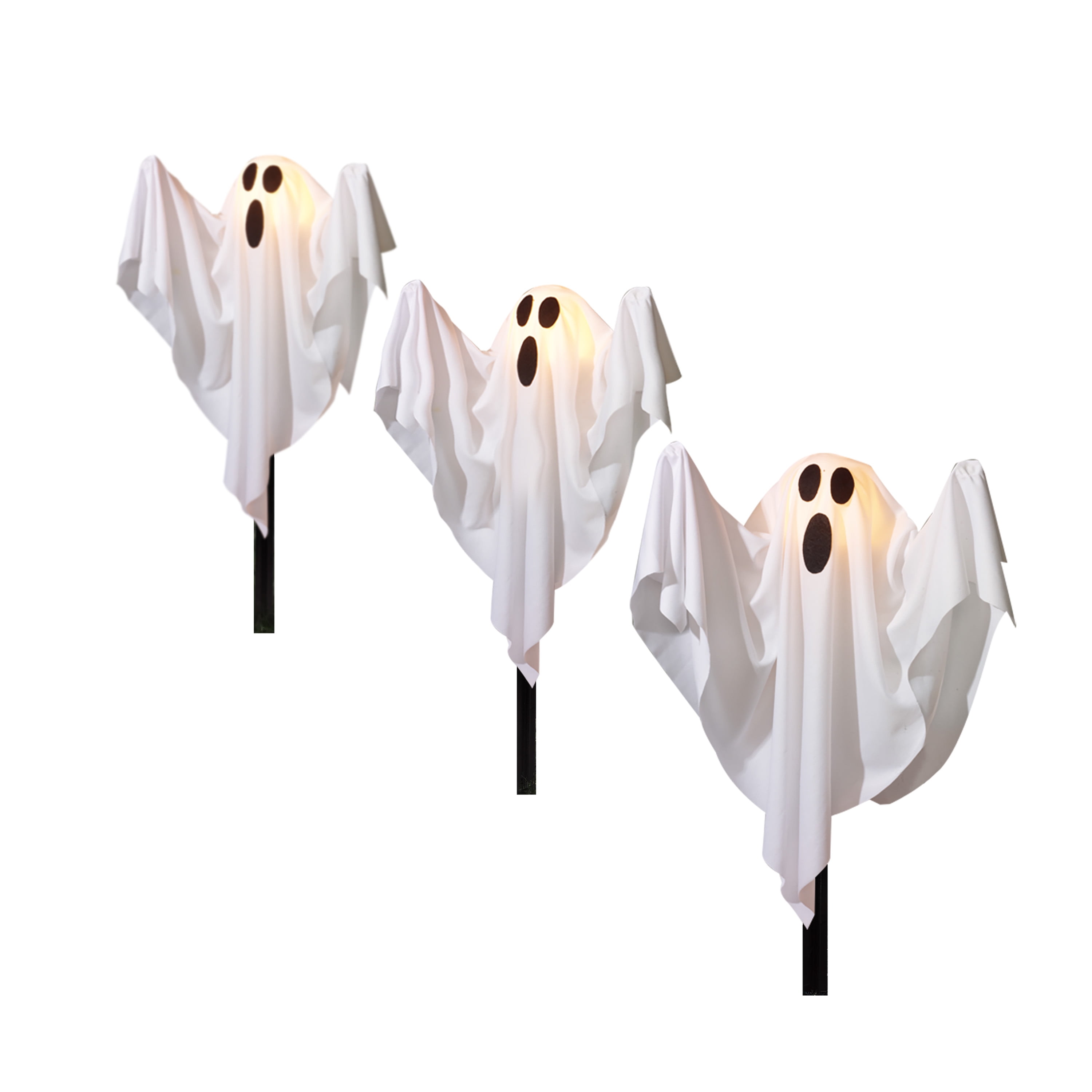 WAY TO CELEBRATE! Way to Celebrate Halloween 3-Piece Outdoor Fabric Light-up Ghost Lawn Stakes, White