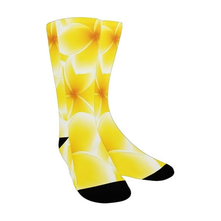 

Yellow Decor Plumeria Frangipani Asian Cute Flower Blossom Pattern Hawaiian Artwork Yellow and White Custom Socks for Women